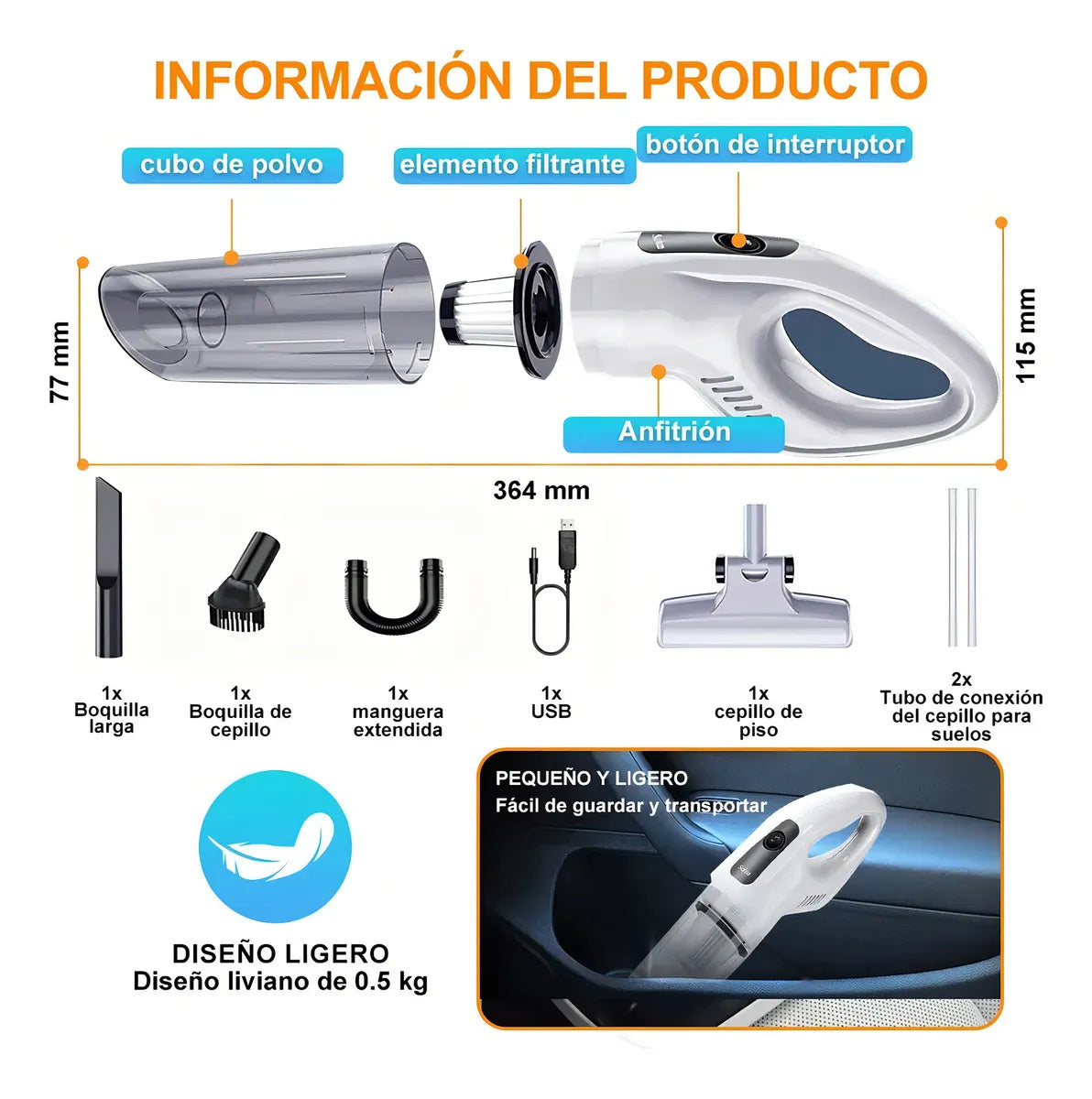 Aspiradora Inalámbrica 3 en 1 – Potente Succión 18 KPa, Ultra Silenciosa